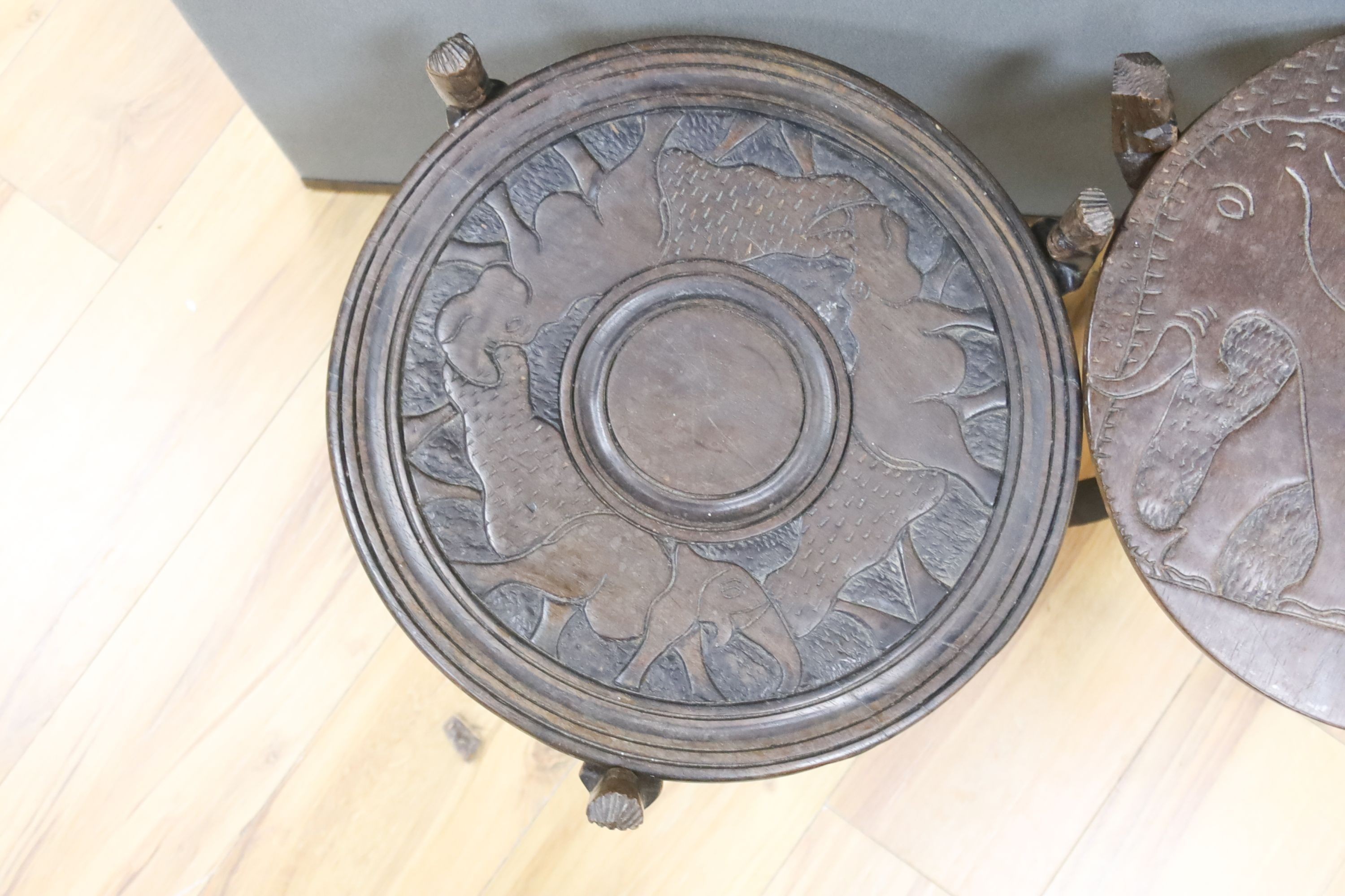 Pair African hardwood tables, 46cm high